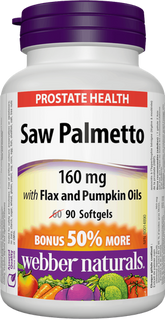 Webber Naturals 160mg Saw Palmetto Supplement for Men - artificial colors free, preservatives free 60 Softgels